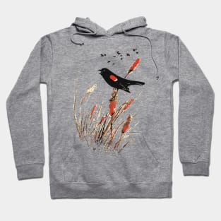 Watercolor Red-winged Blackbird Bird art Hoodie